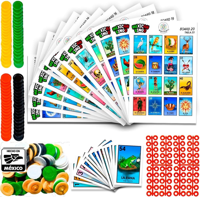 CuitÃ¡xi Mexican Bingo Game with 100 Bingo Chips for 20 Players Made in Mexico - Mexican Gifts de lujo - Juegos de mesa - Spanish Board Games - Image 1